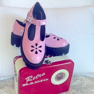 Lamoda chunky t-bar shoes in pale pink patent